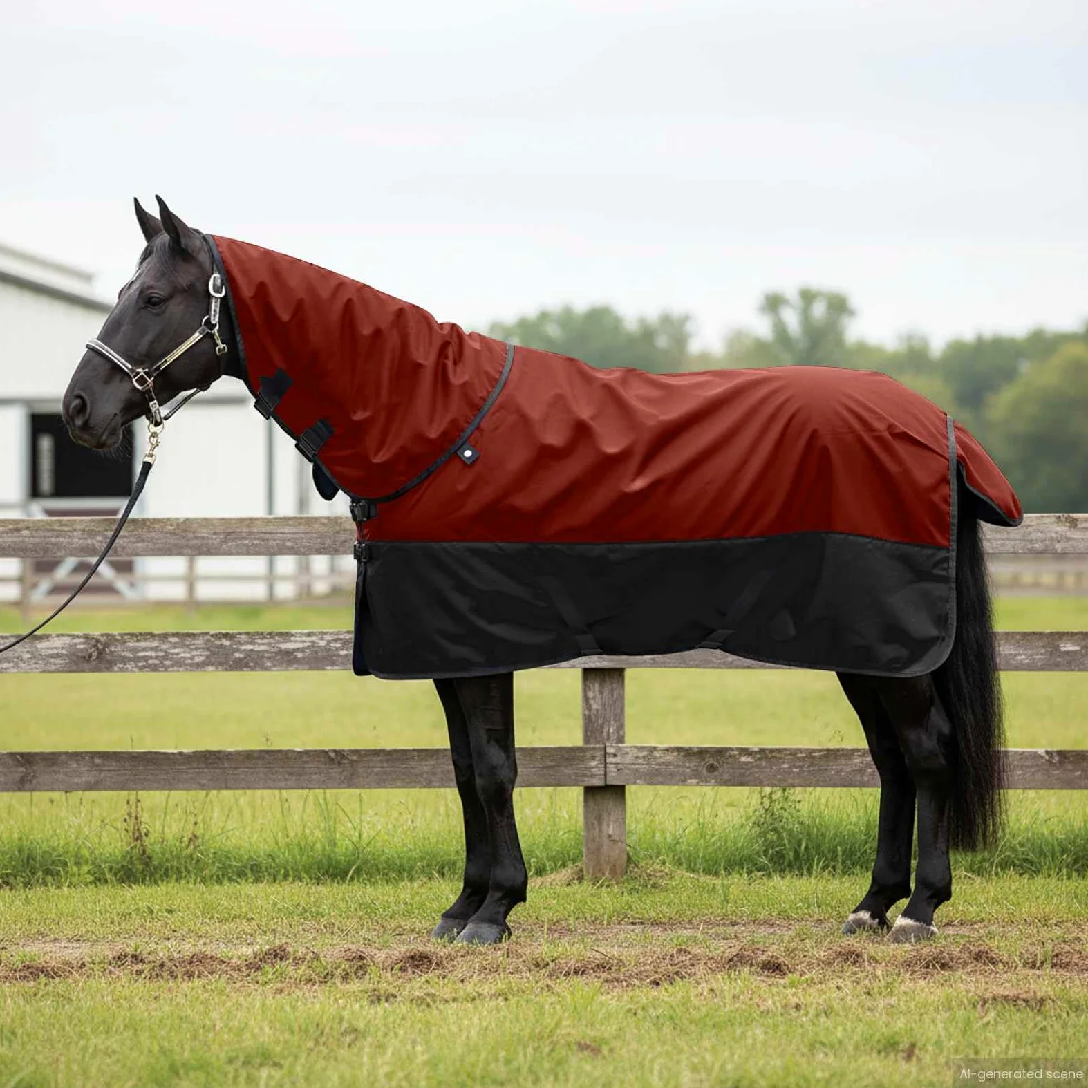 vidaXL Manta para Caballo Borgoña y Negro 95 cm Poliéster