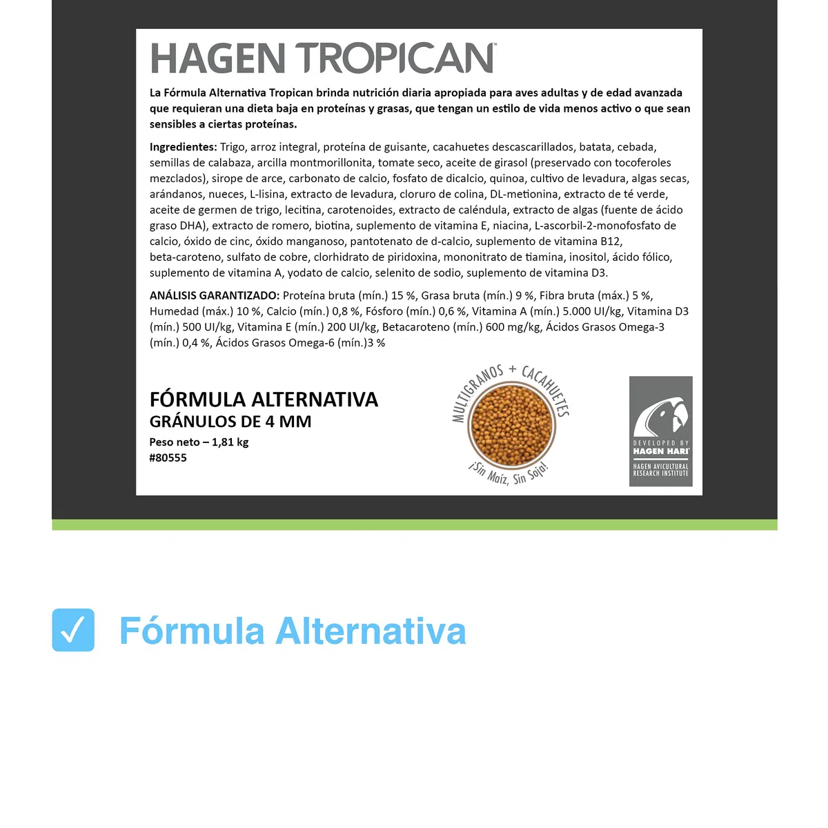 Tropican Alimento para Loros con Formula Alternativa - 1,8 kg