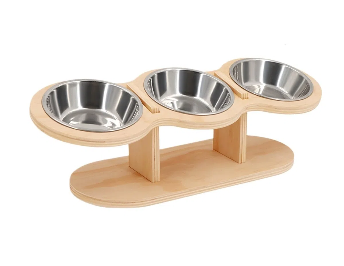 Genérico Compatible con comedero Elevado de Madera, 3 Cuencos de Acero Inoxidable, Uso Diario for Cachorros y Gatos