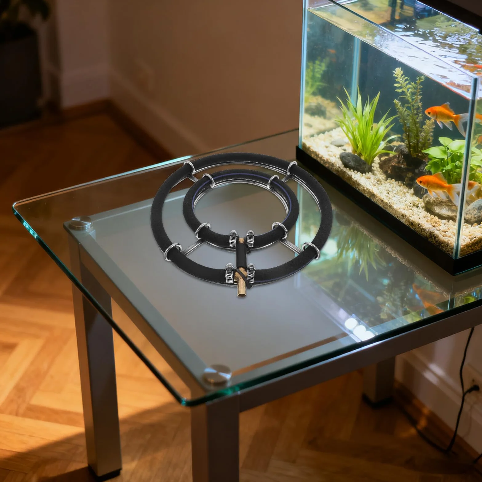 DECHOUS Piedra Difusora de Burbujas Nano para Acuarios y Estanques Anillo Doble de 25 CM de Acero Inoxidable Burbujeador Silencioso para Oxigenación Uniforme y Circulación de Agua
