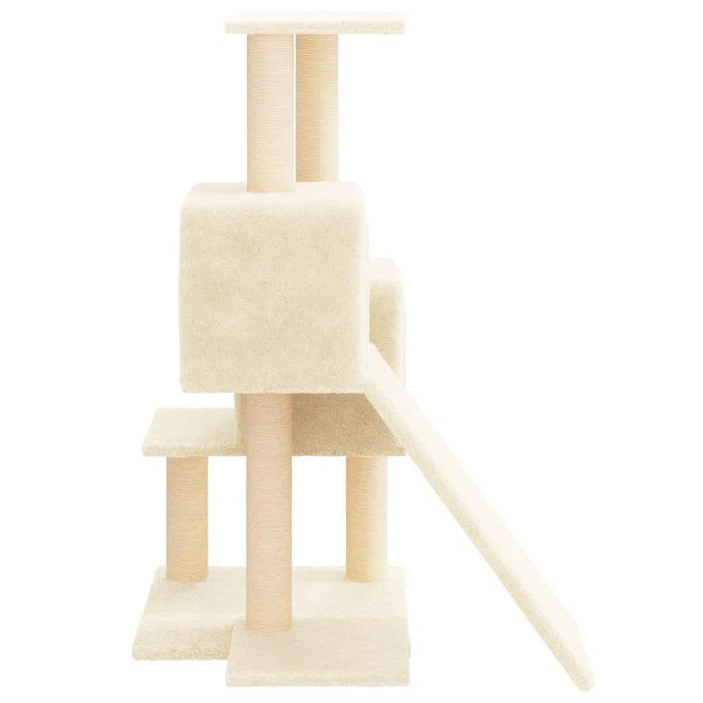 Rascador para gatos, rascador, árbol de escalada con tronco de sisal, plataforma, superficie de descanso, cueva y hamaca, crema, 61 x 55 x 82 cm, para escalada, rascar, descansar