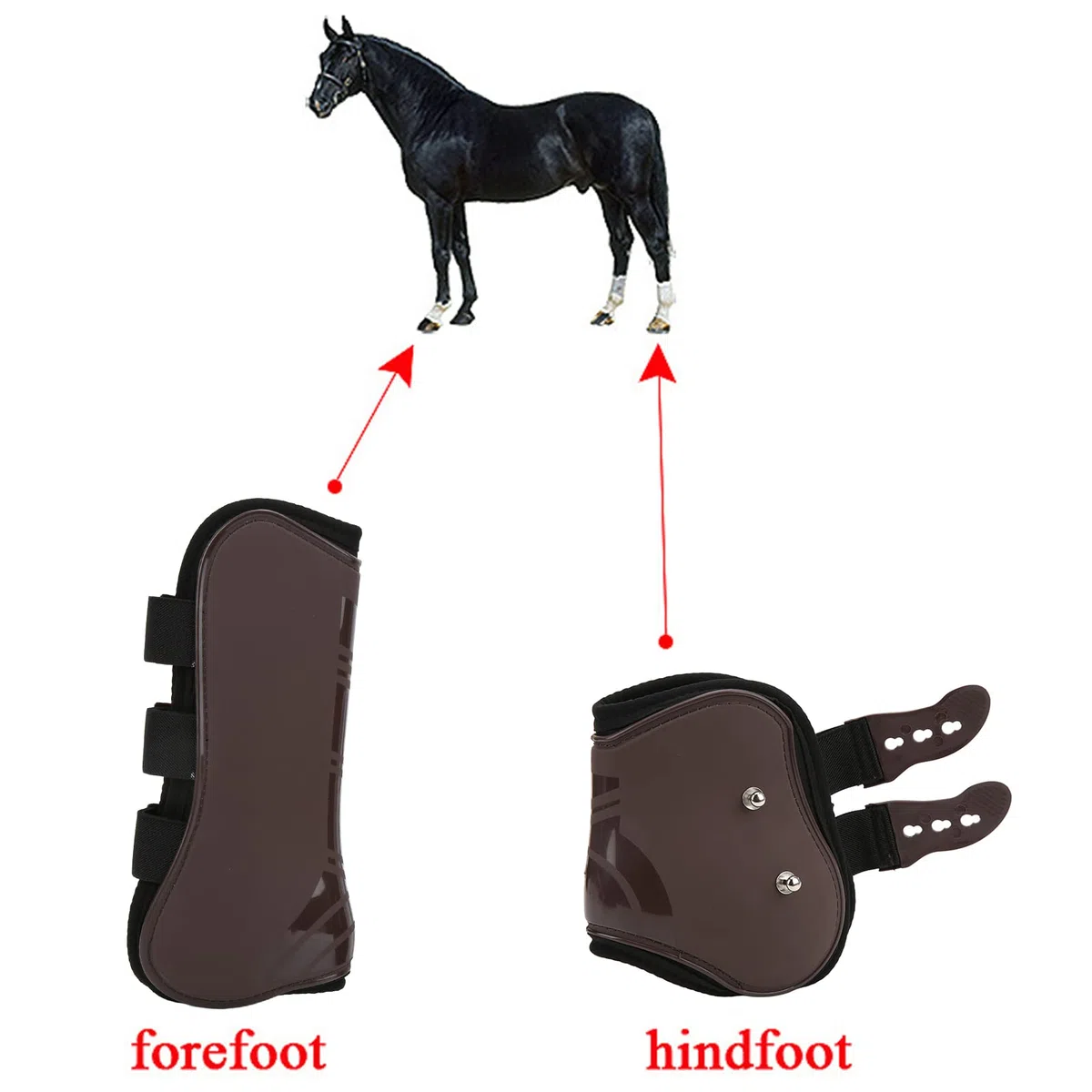 Botas de Caballo para Patas Delanteras Y Traseras, 4 Piezas PU Caballos Tendon Fetlock Brace Guard Boots, Envolturas Protectoras para Patas de Caballo para Montar, Absorción de Impactos, Saltos(M)