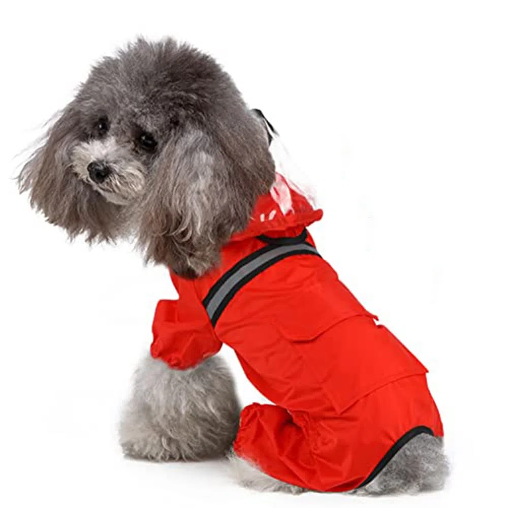 Chubasquero para Perros, Chubasquero Ligero for Perros, Chaqueta Impermeable con Bolsillo for Cachorros, Ideal for pequeños y medianos(Red,S)
