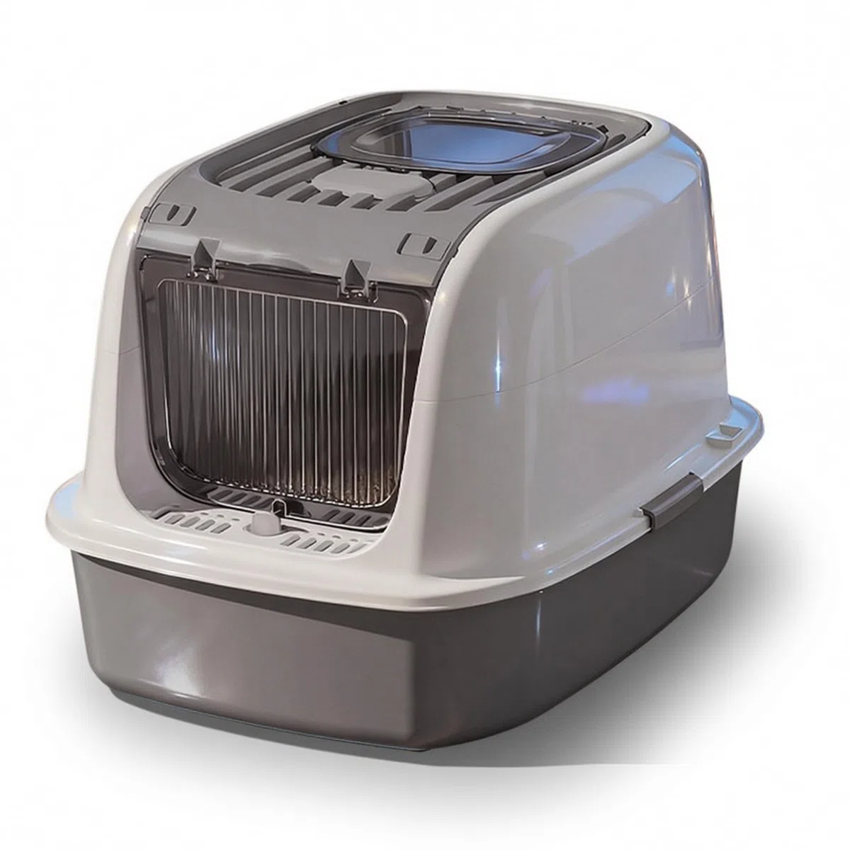 Caja de Arena Cerrada para Gatos Caja Higiénica Arenero Cubierto Contenedor de Residuos con Tapa Practicable y Borde Ancho PP y Interior Adecuada para Apartamentos y Estudios, Gris