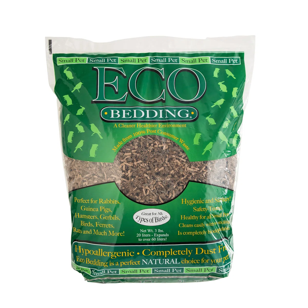 ECO BEDDING Ropa de cama de papel 99% libre de polvo para mascotas pequeñas y pájaros, ecológico natural, 60 L