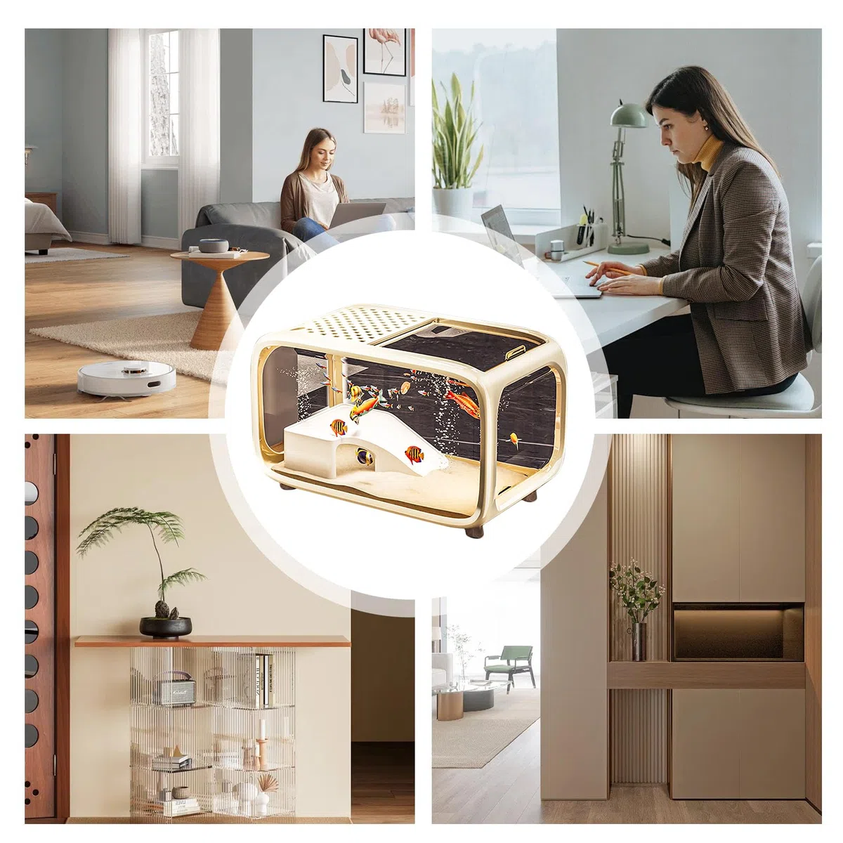 Acuario de mesa – Mini acuario con decoración de escalada para pequeñas mascotas acuáticas, tortuga de camarón Betta, hábitat acrílico transparente, complemento para la plantación de agua