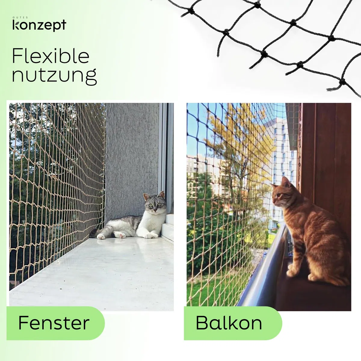 KONZEPT Red para gatos para balcón, 6 x 3 m, sin agujeros, con alambre reforzado, resistente a mordeduras y arañazos, resistente a la intemperie, 3 x 3 cm de ancho de malla, color negro