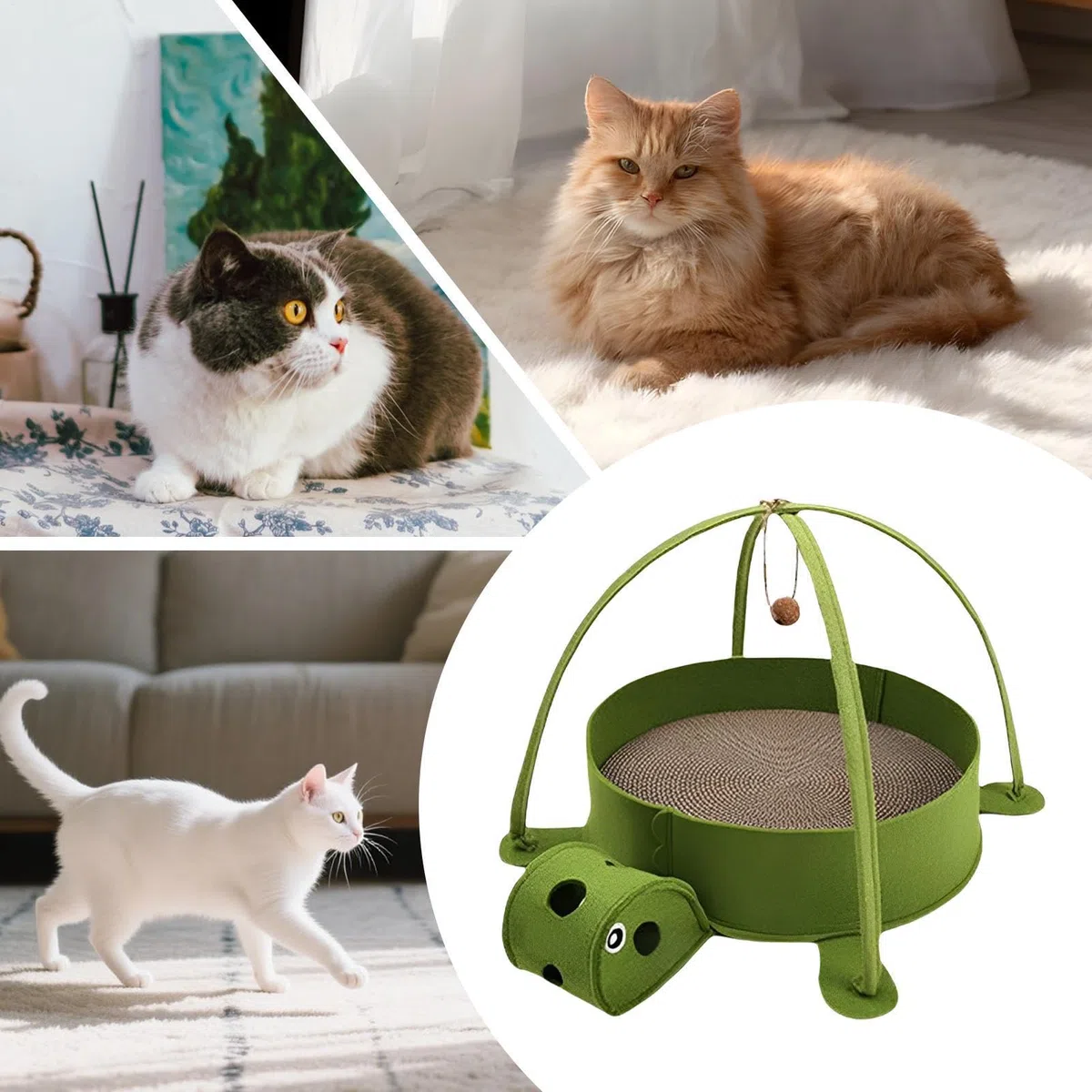 Tablero Rascador para Gatos Cama Rascador de Cartón Corrugado para Mascotas | Juguete Desmontable en Forma de Tortuga para Casa, Salón y Pisos de Alquiler