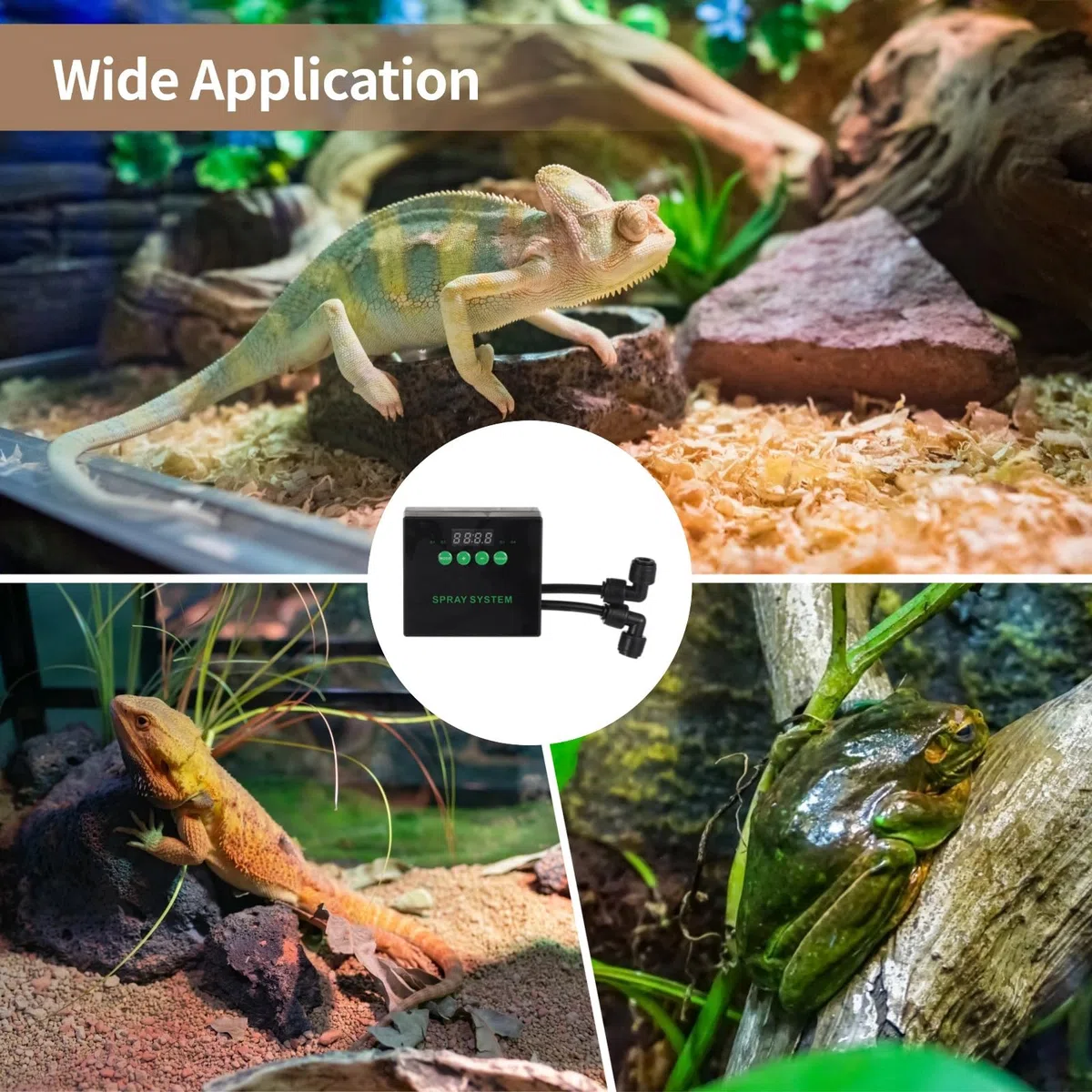 Humidificador programable para reptiles con boquillas dobles, tubo largo y panel de control, atomizador de nebulización interior para serpientes, lagartos, plantas tropicales