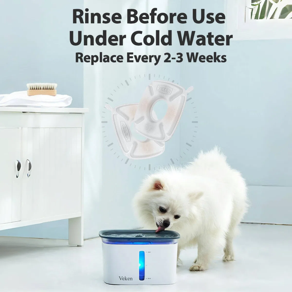 Veken VK052742US - Paquete de 8 esponjas de prefiltro de Repuesto para dispensador automático de Agua para Mascotas, Gatos, Perros, Fuente de Agua, Resina, Color Blanco y Negro