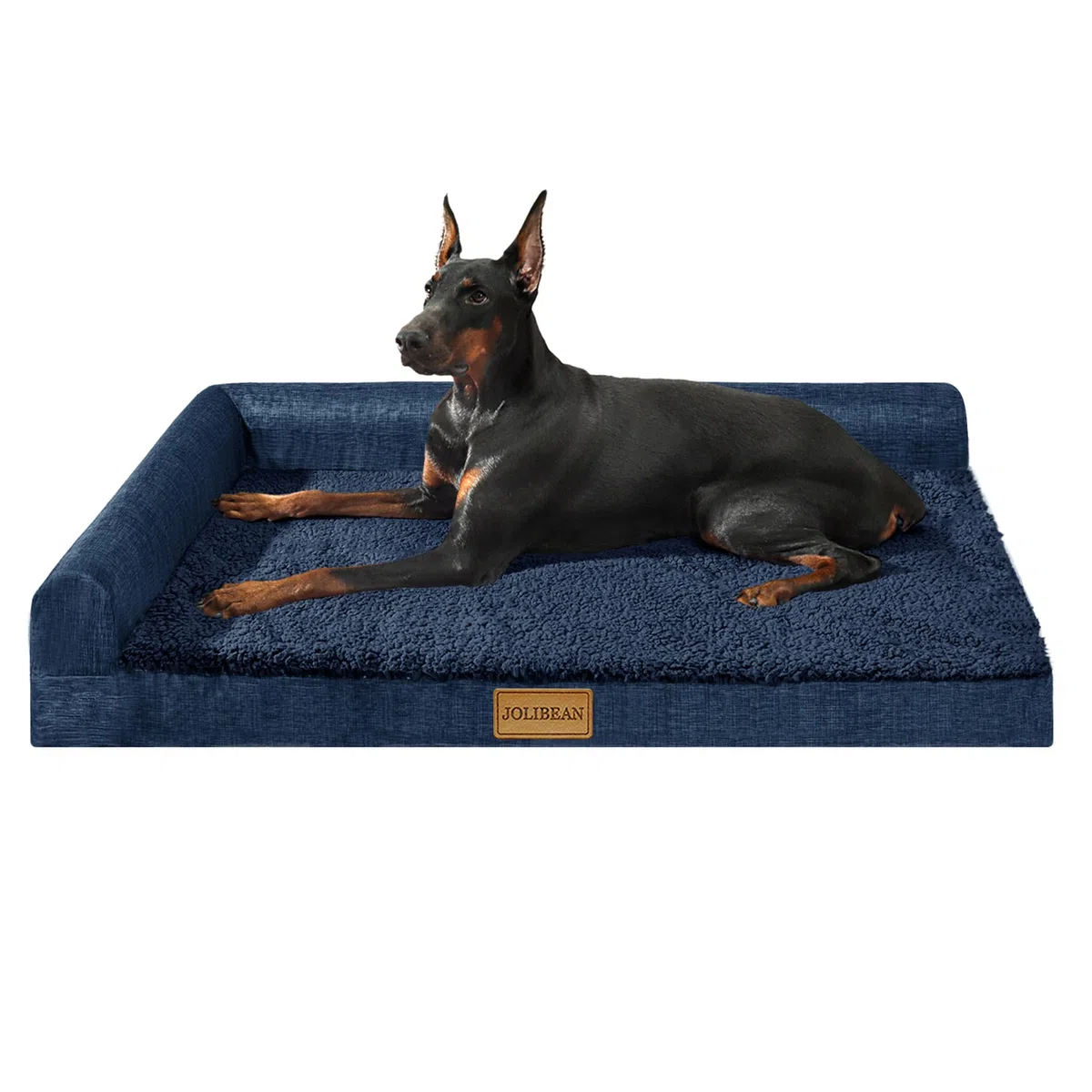 Cama Perro Extra Grande Ortopédica, Colchoneta Perro de L, Sofá Perro con Espuma De Caja De Huevos, Impermeable Lavable Desenfundable, 142x102cm, Azul Marino