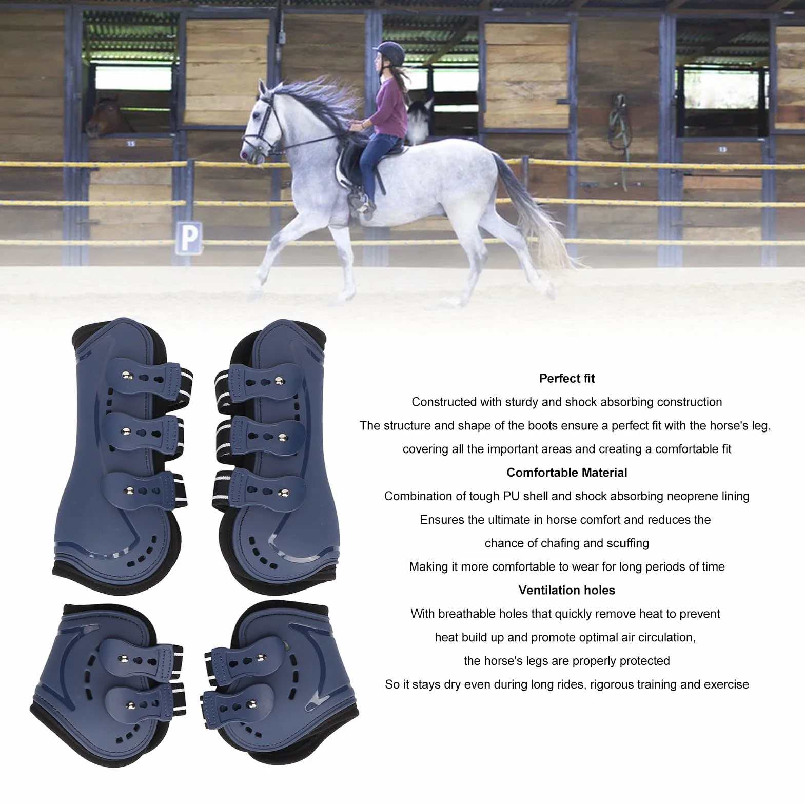 Tapones De Cuerda Con Frente Abierto Para Caballos, Fáciles De Llevar, Cómodas Tapas Para Tendón De Caballo, Orificios De Ventilación, Carcasa De Poliuretano Resistente, Juego De 4 Unidades, Ajustable