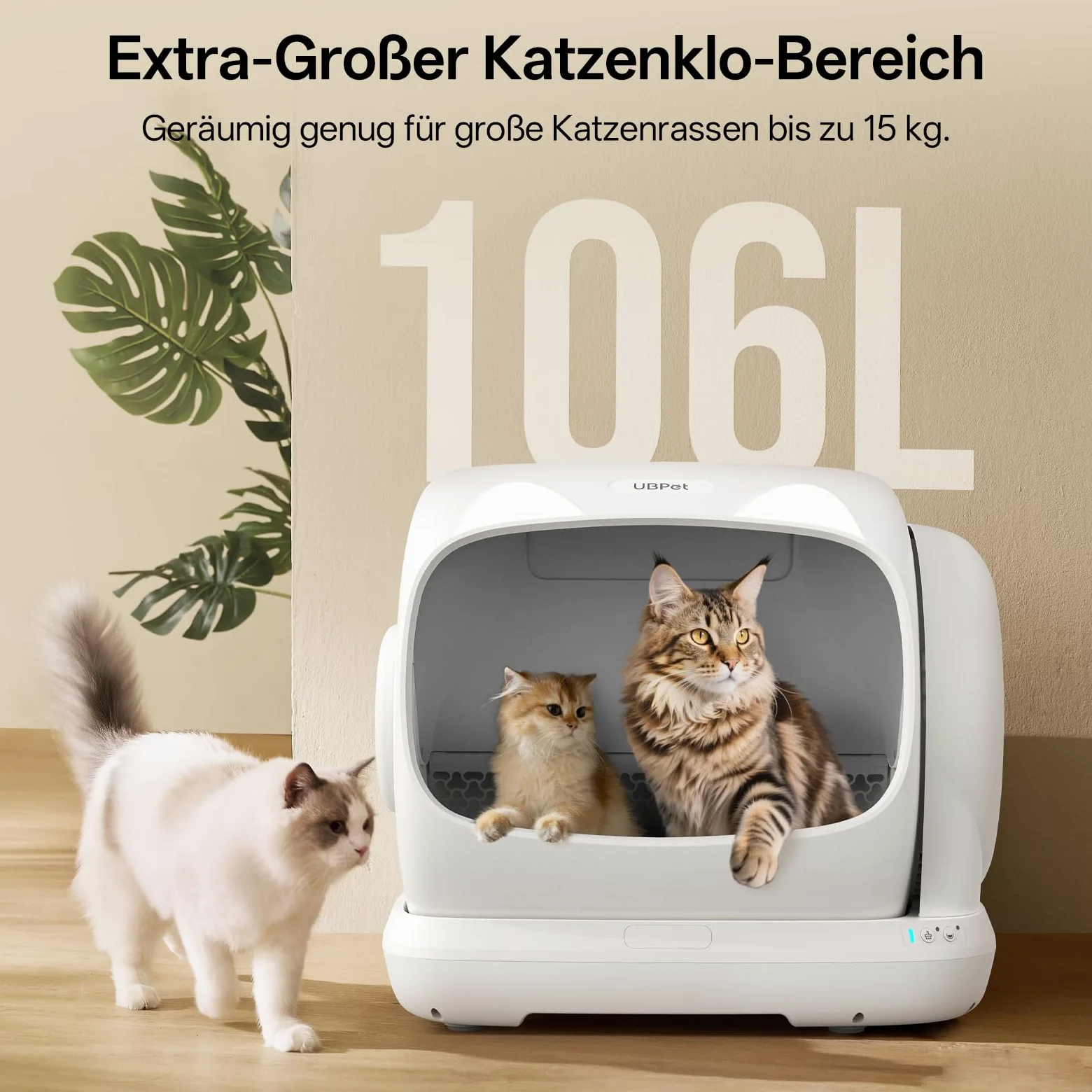UBPET XXXL Arenero Gatos Autolimpiable,106L - Arenero Autolimpiable con Control por App, Desodorizador, Gran Capacidad, Arenero Automatico para Múltiples Gatos