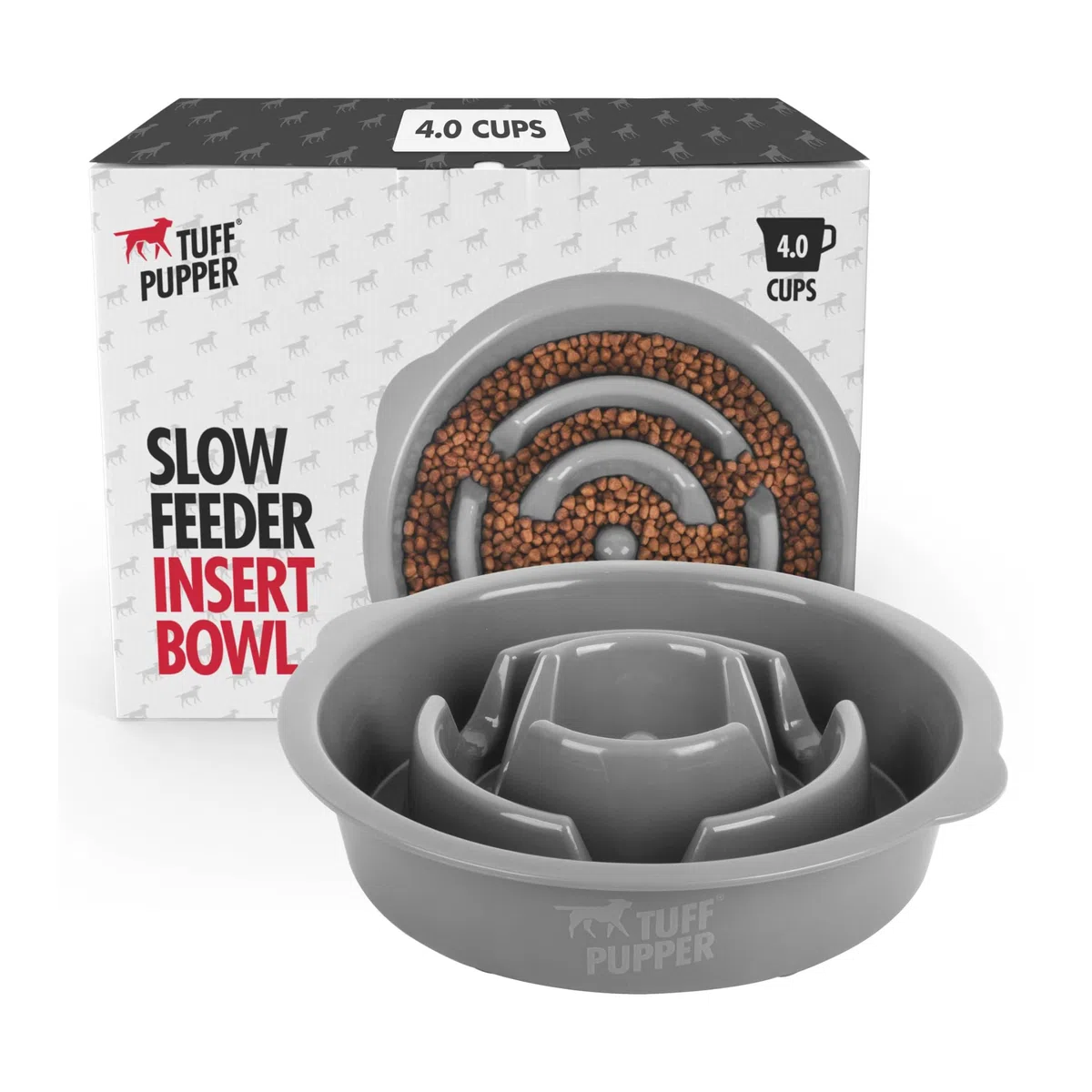 Tuff Pupper Cuenco de alimentación lenta para perros, laberinto de rompecabezas que ralentiza la comida, cuenco independiente para mascotas, cuenco elevado con bandeja de alimentador, inserto de