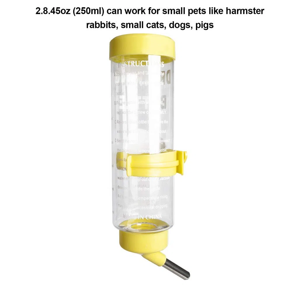 2 botellas de agua de animales pequeños sin goteo de 8.4 onzas, botellas de agua de jaula para mascotas pequeñas, conejo, hurón, hámster, conejillo de indias, conejo