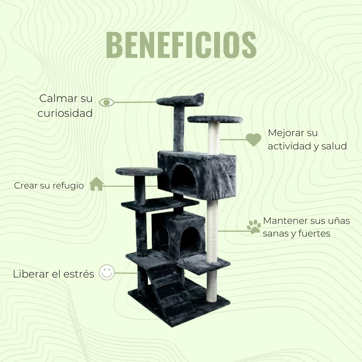 Mobiclinic, Rascador árbol para Gato, Modelo Tico, Grande, Escalar, 5 Alturas, Soporta hasta 10 kg, con Plataformas y refugios, Juguete desestresante, Cuerda de sisal, Gris