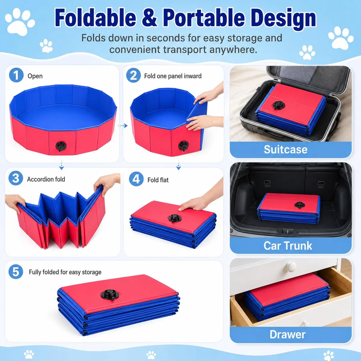 Piscina para perros, 100 x 30 cm, plegable con orificio de drenaje, piscina infantil para mascotas, piscina plegable, piscina para perros, piscina infantil robusta para perros y gatos