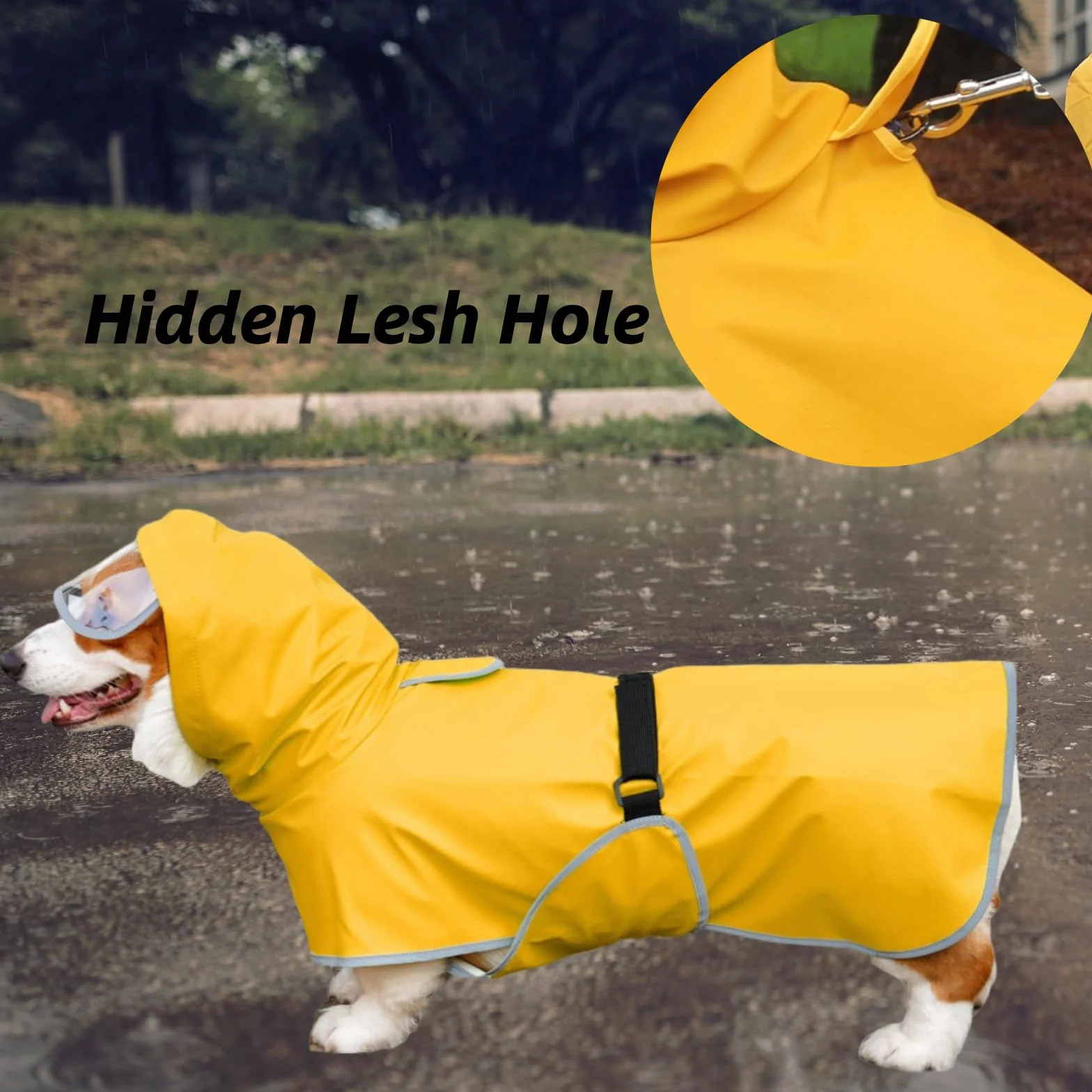 Chubasquero para Perro con Correa para el Vientre y Orificio de Correa, Ajustable, Tira Reflectante, Impermeable, Ligera, con Bolsa de Almacenamiento