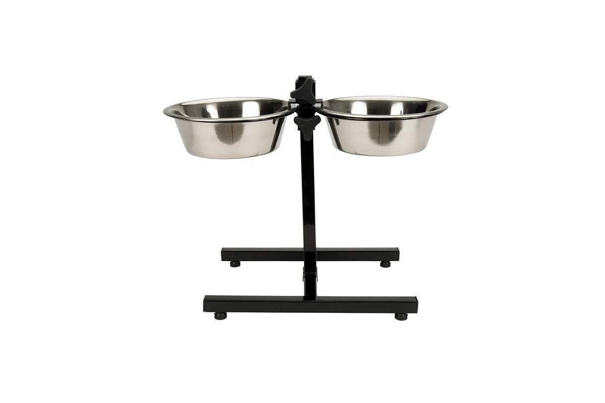 Tyrol Cuenco Doble Elevado/Soporte para Cuenco Ajustable en Altura/2 Cuencos de Acero Inoxidable, 28 cm, 4 Unidades