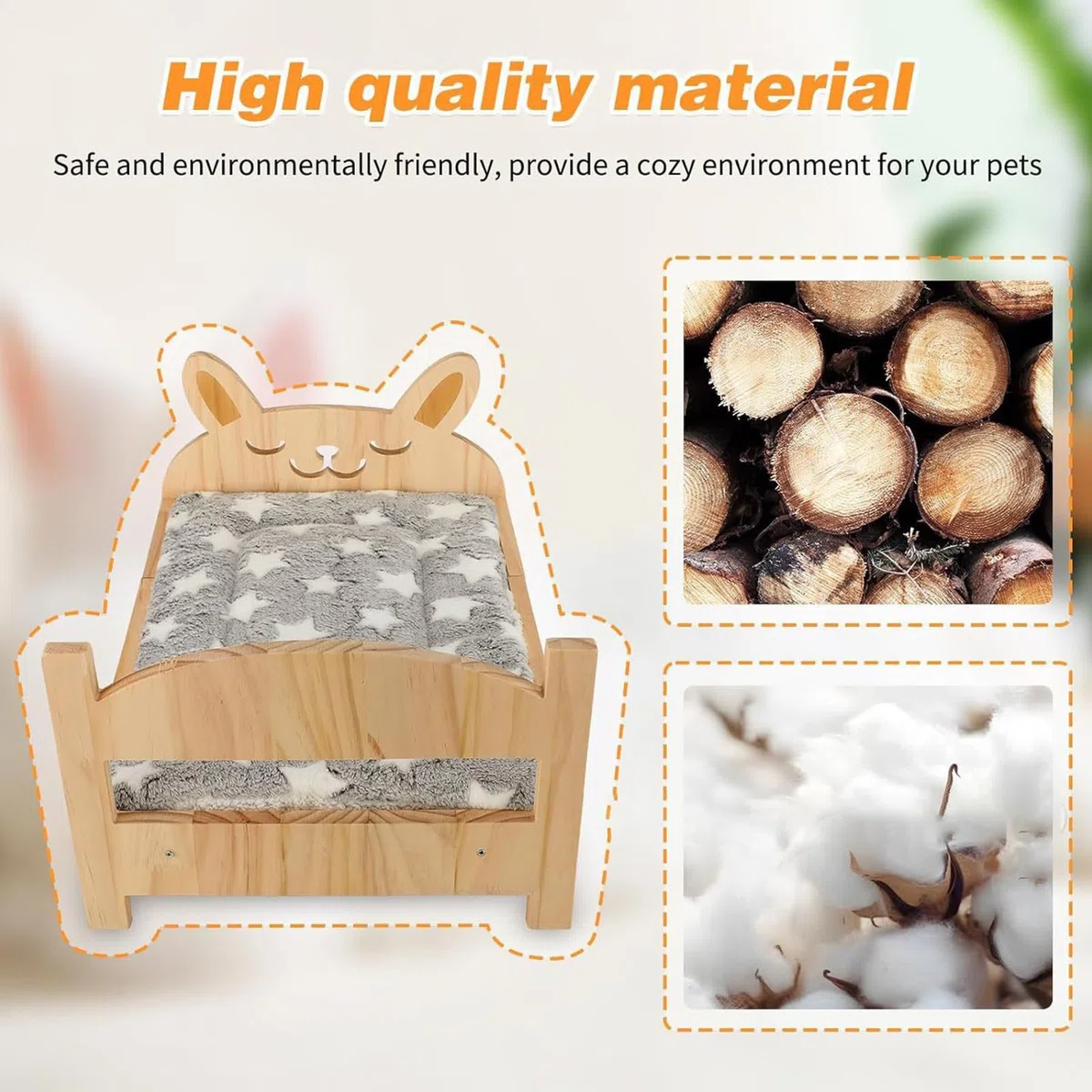 Cama de hurón pequeño de animales con alfombrilla | Jaula de madera desmontable para conejo, gatito, hámster, planeador, ardilla, interior, apartamento
