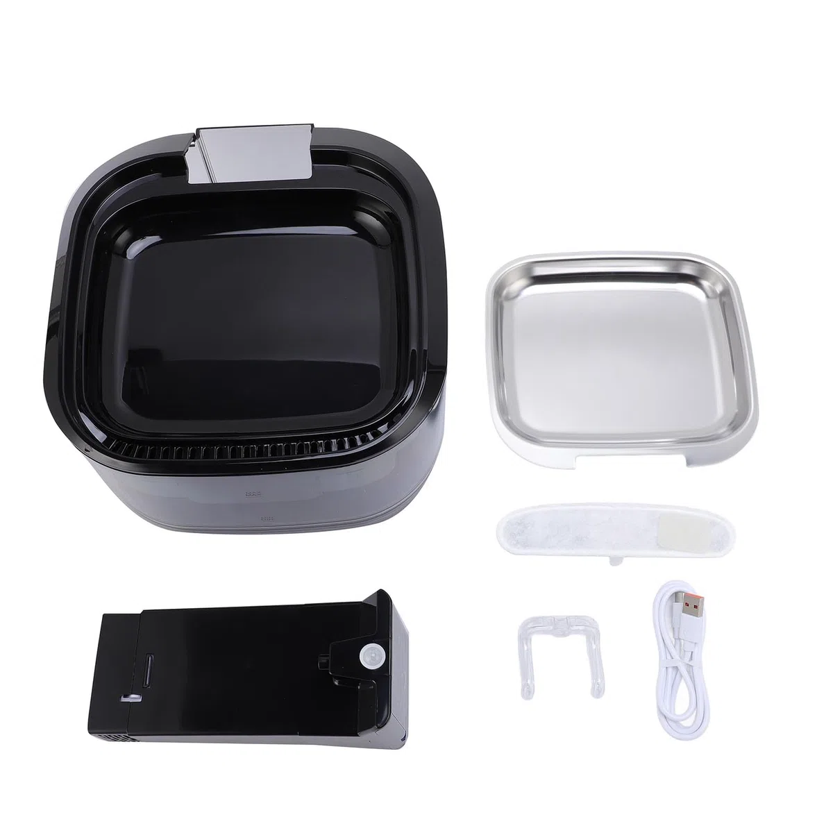 AMONIDA Fuente para Mascotas de 4,5 L, Fuente de Filtración de Circulación Silenciosa, de Cuenco de Acero Inoxidable, Ideal para Perros y Gatos (Black)