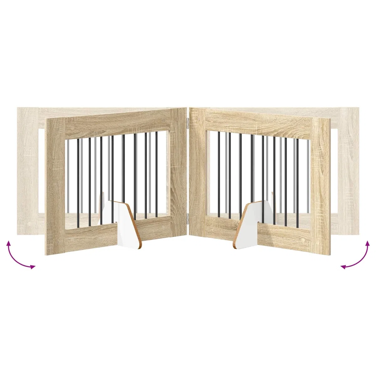 Mangloder - Portería plegable para perros con soporte, 2 piezas de roble Sonoma, material de madera, 160,5 cm de longitud total, plegable, interior, piso, rueda libre segura para perros, cachorros