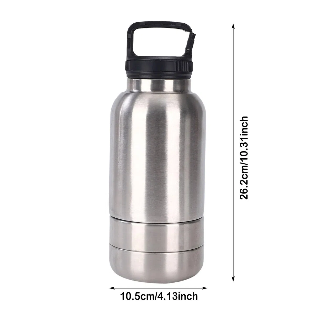 Botella de agua para perros de acero inoxidable aislada con cuenco desmontable para alimentos y cuenco de agua, botella de agua portátil para perros, adecuada para caminar, viajar, acampar 3102