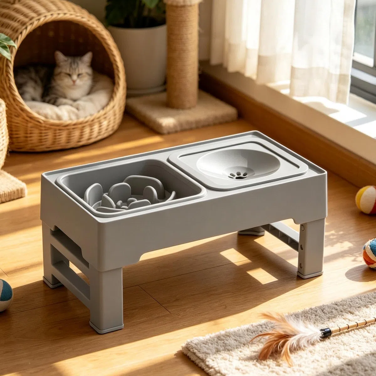 Elevado para Perros Bebedero de Altura Ajustable y Antiderrame para