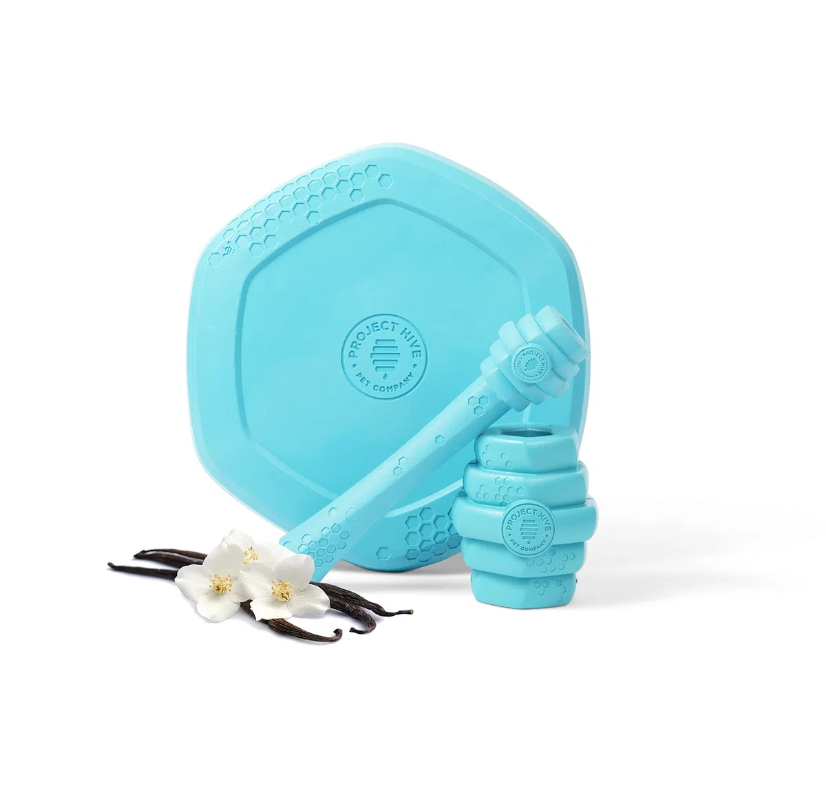 PROJECT HIVE ·PET COMPANY· - Frisbee de colmena con aroma a vainilla relajante para perros - Ideal para buscar - Incluye una alfombrilla para lamer en la parte posterior - Flota en el agua