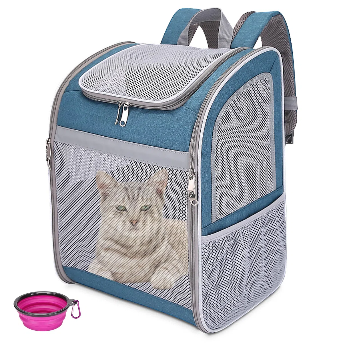 Mochila transportadora para gatos, gran espacio, malla transpirable, antiarañazos, tira reflectante, plegable, para viajes, senderismo y actividades al aire libre, se adapta a gatos y
