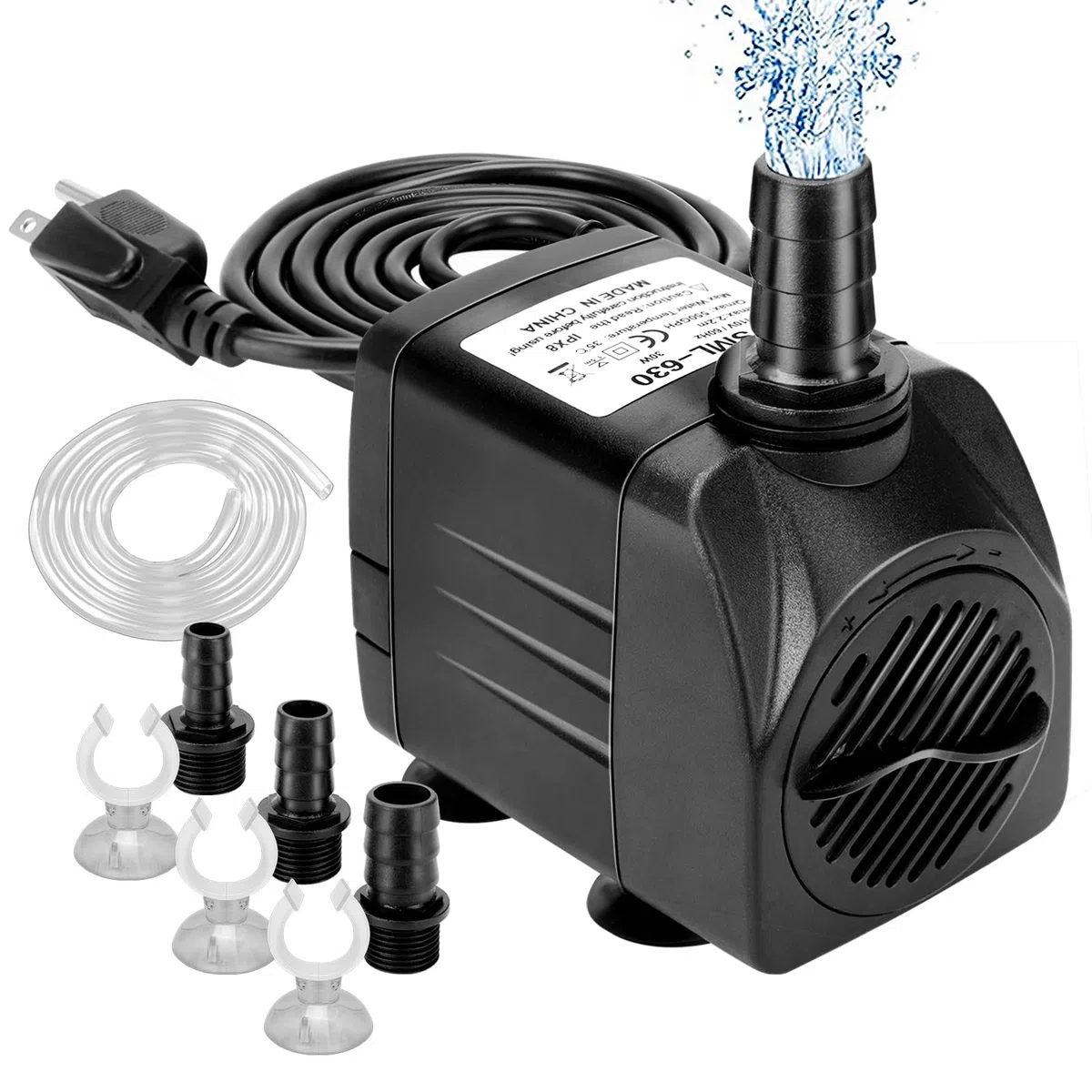 GROWNEER Bomba sumergible de 550 GPH de 30 W, bomba de agua ultra silenciosa, 2000 l/h, con elevación de 7 pies de altura, 3 boquillas, tubo de 4.9 pies para acuario, pecera, estanque, hidroponía,