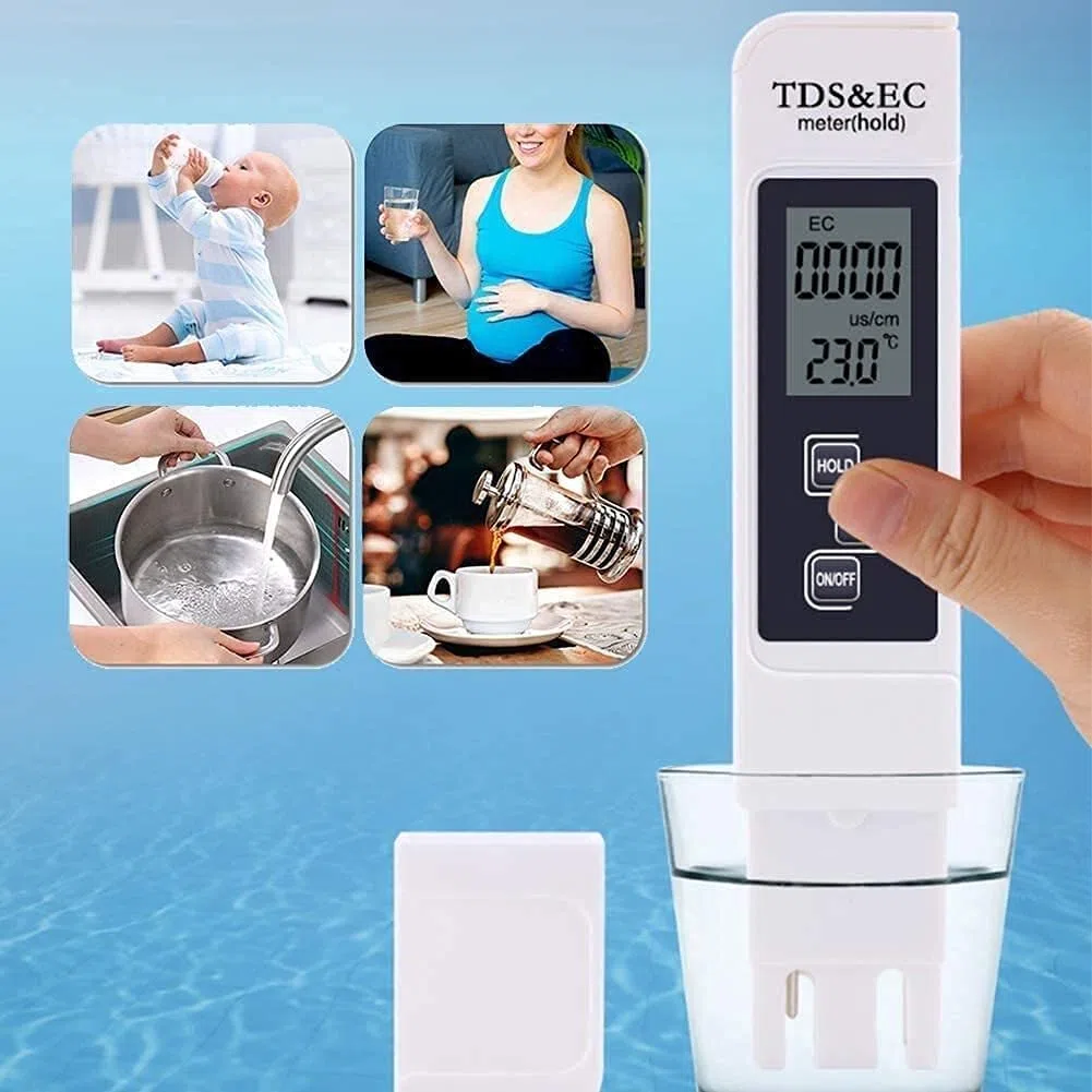 Precise Digital Multiparameter Water Quality Test Meter, for Testing, Drinking Water,Indoor,Pool,Hydroponics, Aquarium Swimming (White/Yellow) Practical Water Quality Detector