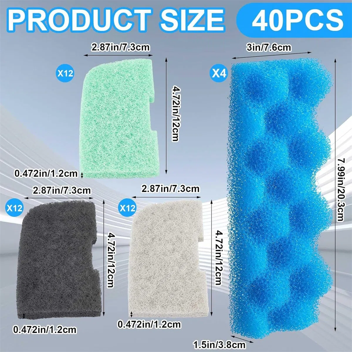 Juego de almohadillas de espuma para filtro de acuario compatible con sistemas de depósito 306 307, paquete de 40 piezas de esponja de repuesto para mantenimiento de acuarios, relleno de esponja
