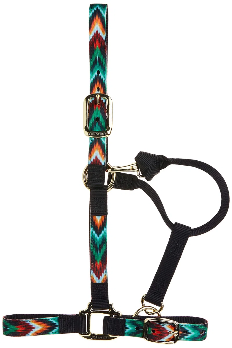 Weaver Equine Weaver Leather Nylon Halter Cabestro de Caballo Ajustable de Nailon para Barbilla y Garganta, Promedio, Multicolor, Negro/Multi Chevron, Average Horse