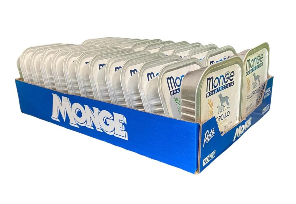Monge Monoprotein - Pienso para Perros Mascotas, Comida Húmeda Solo Pollo, Naturalmente sin Colorantes, Conservantes ni Azúcares Añadidos. Paquete de 24 Bandejas (1 = 150 g)
