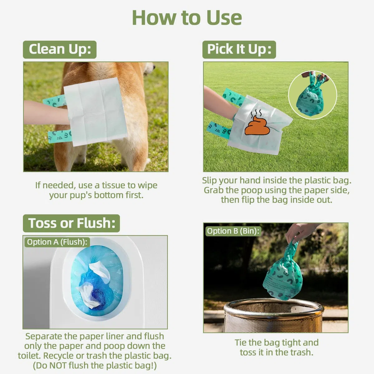 Bolsas para excrementos de perro de 2 capas con toallas de papel, 50 piezas, ultra gruesas y a prueba de fugas, no más sensación de calor y asco