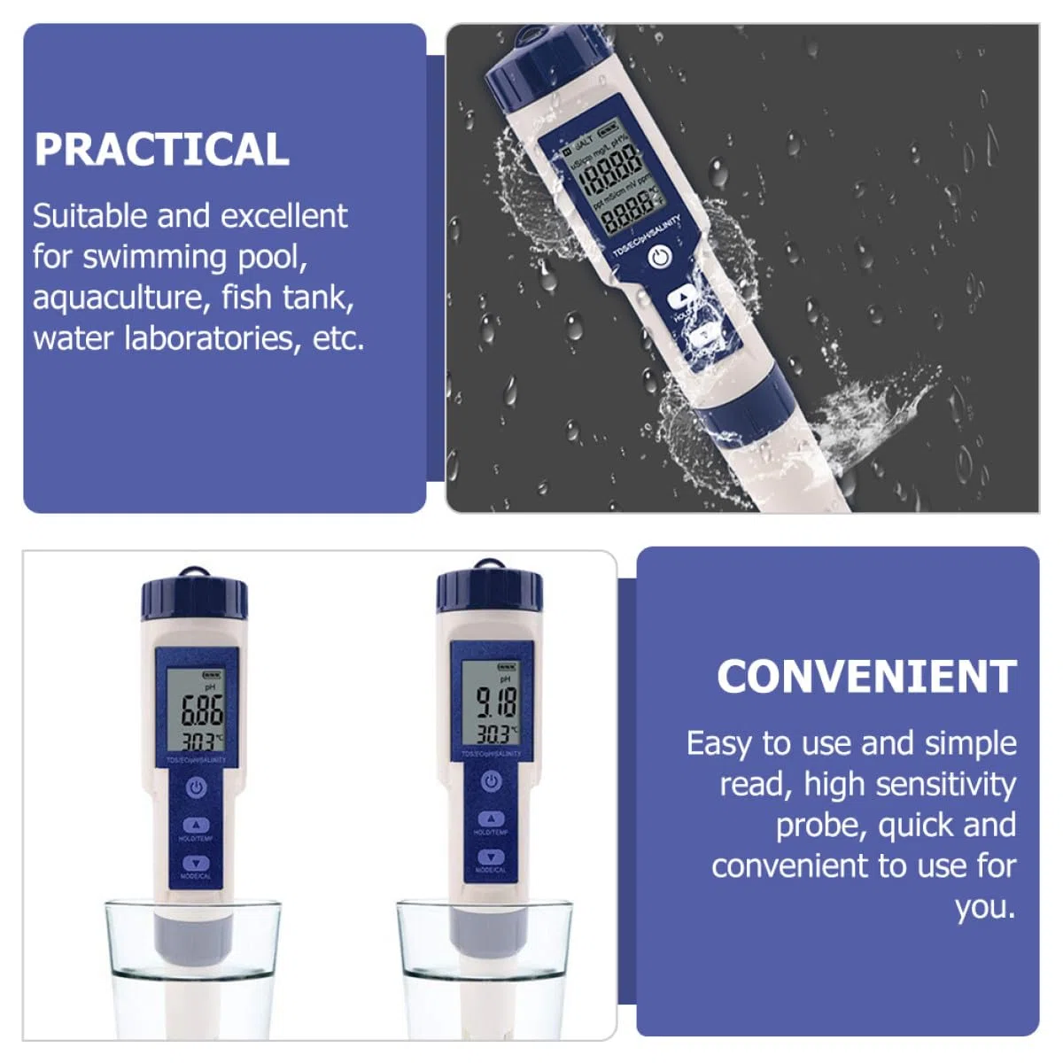 Digital Plástico Laboratorios Acuarios y Salinidad de Probador para LCD Diseño Único y Medición Ph, Material 3 Baterías Lr44 Incluidas Acuáticos