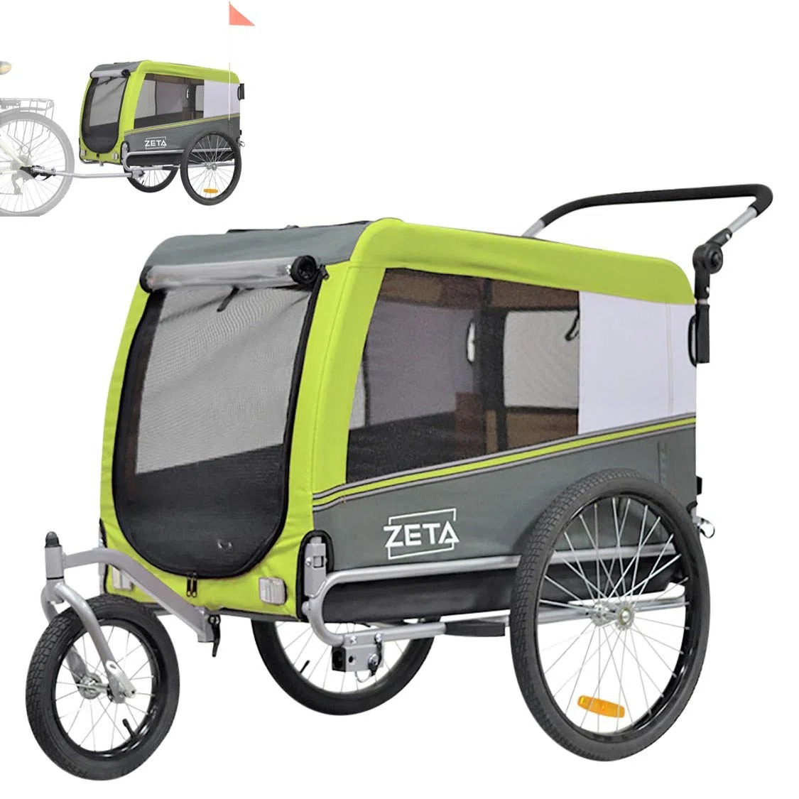 PAPILIOSHOP Zeta - Remolque para bicicleta, cochecito de transporte para perros y animales (verde, L)