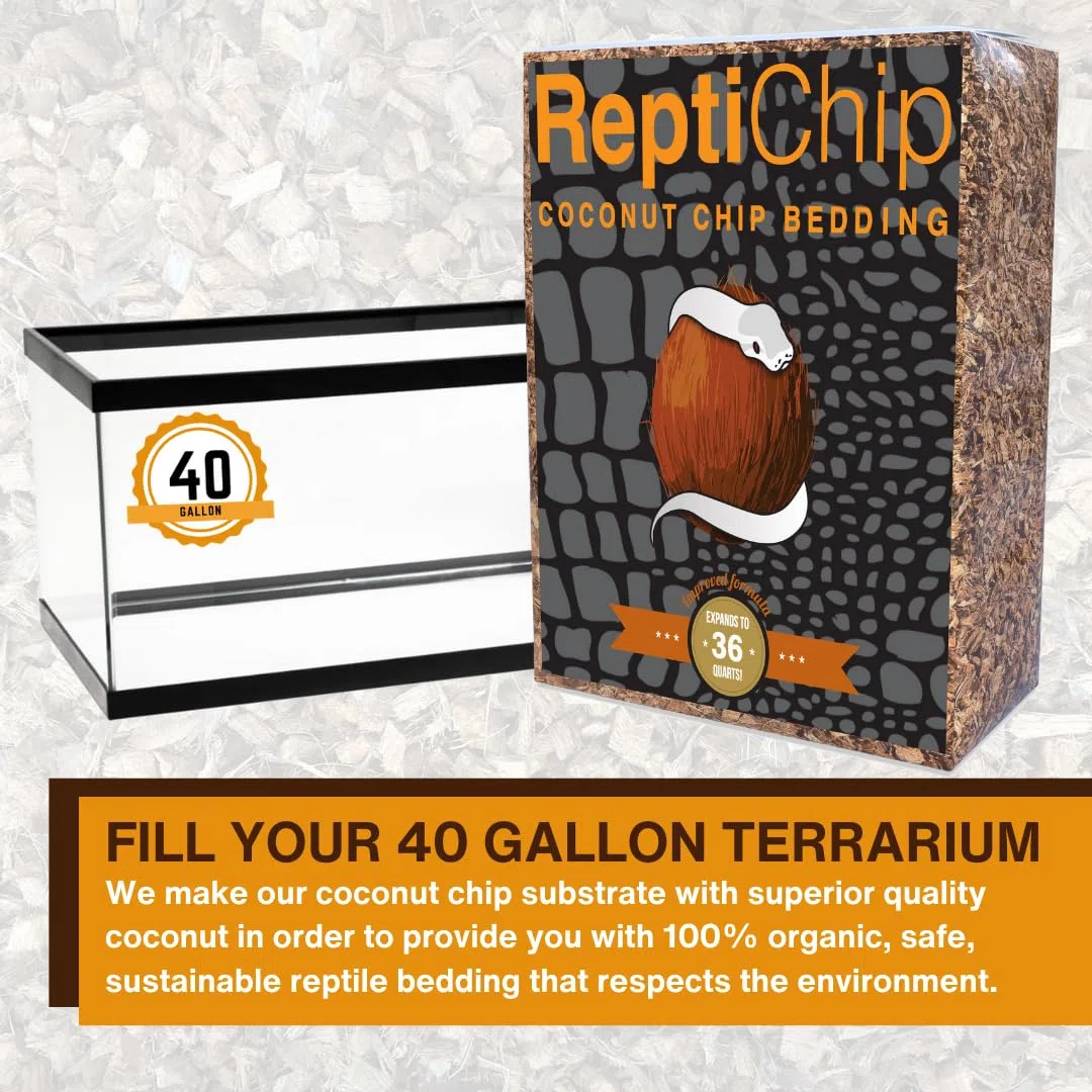ReptiChip - Ropa de Cama Suelta para Reptiles, 12 Cuartos de galón, sustrato de cáscara de Coco para hábitat de Serpientes, terrario de pitón de Bola, Tanques de Tortuga, recinto de Tortuga
