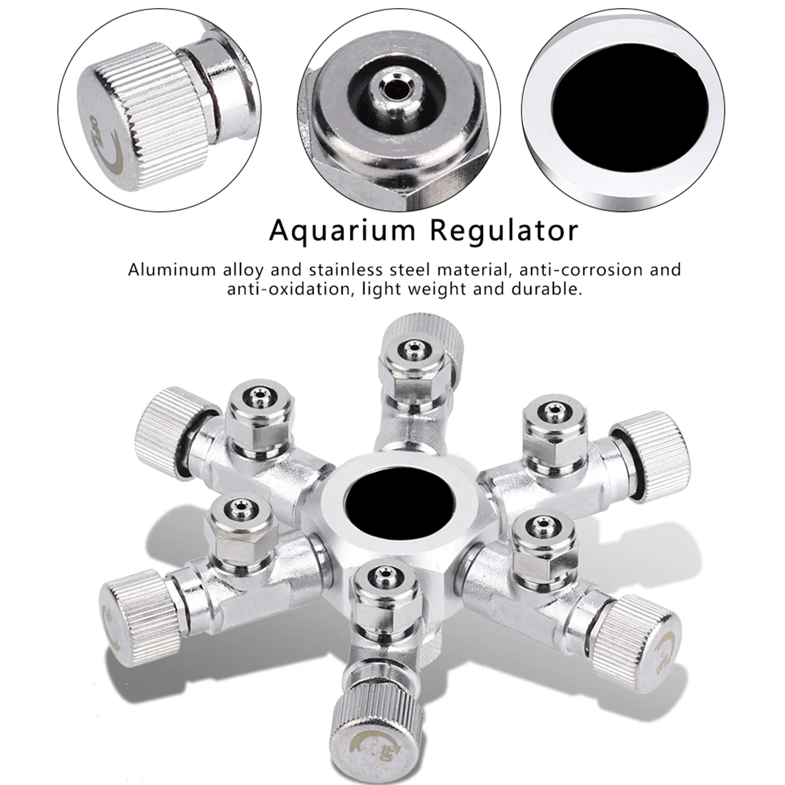 Válvula divisora ​​de CO2 para acuario de 2 vías Distribuidor de CO2 de acero inoxidable de aleación de aluminio con válvulas de aguja independientes Conector de manómetro Diseño (6 pases)