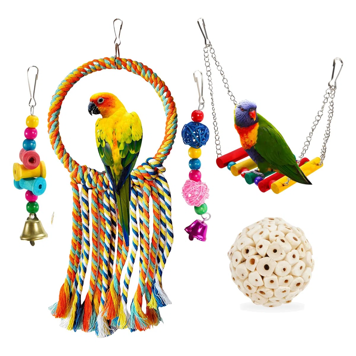 Juguetes de columpio para pájaros, juguetes de periquitos, juguetes naturales para pájaros, accesorios de jaula de pájaros, masticables, perchas colgantes para pájaros, adecuadas para