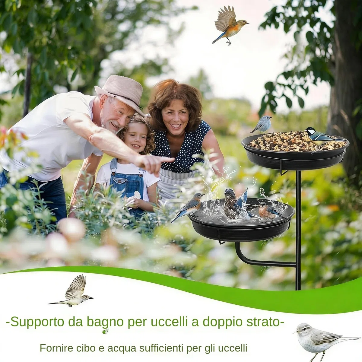Bebedero para Pájaros Exterior Cuenco De Pie De Metal | Bebedero De Metal Con Base De Estaca De 4 Púas Decoración Para Jardín Exterior Patio Porche Césped Y Hogar Para Papá Y Mamá