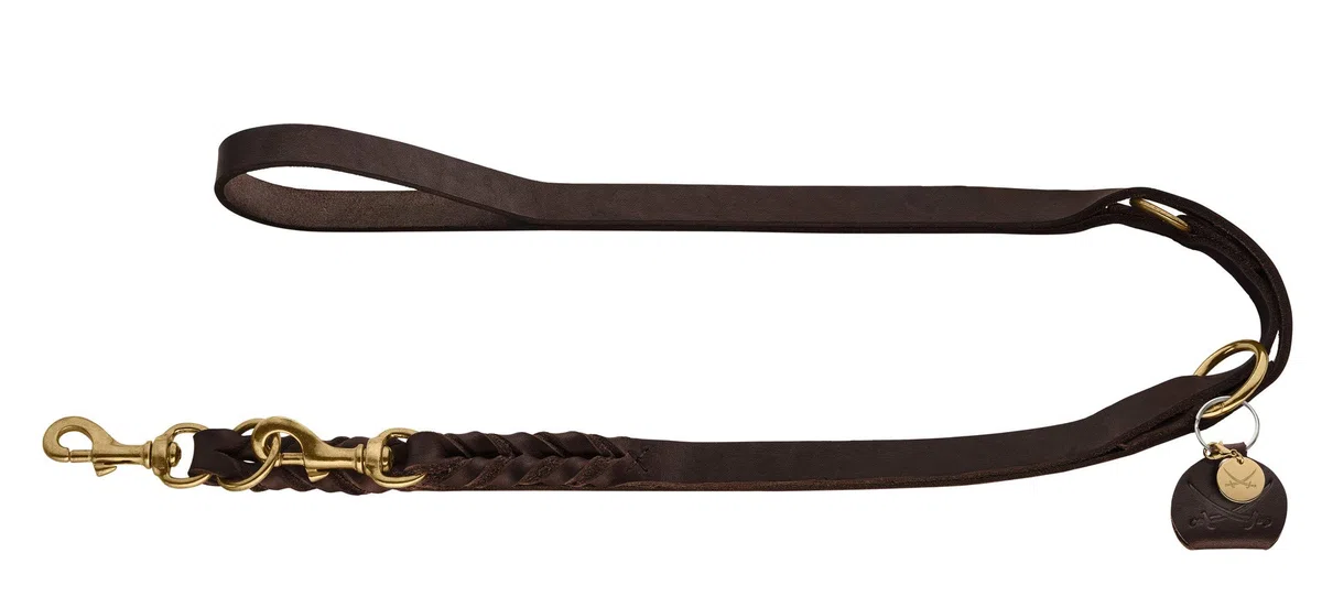 HUNTER Sansibar SOLID Correa Ajustable para Perros Cuero Trenzado Duradero Elegante 2x200 cm Marrón Oscuro