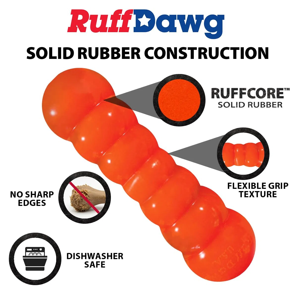 Ruff Dawg Dawg-Buster XL - Palo masticable indestructible de goma sólida para perros de menos de 40 libras, flota y rebota, fabricado en Estados Unidos