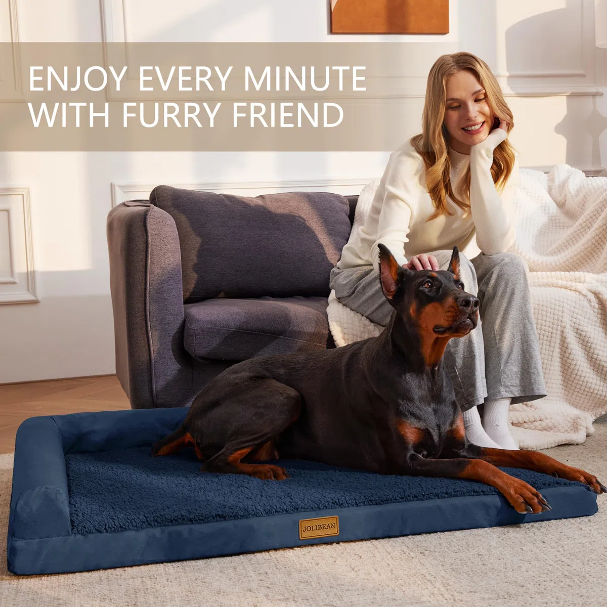 Cama Perro Extra Grande Ortopédica, Colchoneta Perro de L, Sofá Perro con Espuma De Caja De Huevos, Impermeable Lavable Desenfundable, 142x102cm, Azul Marino