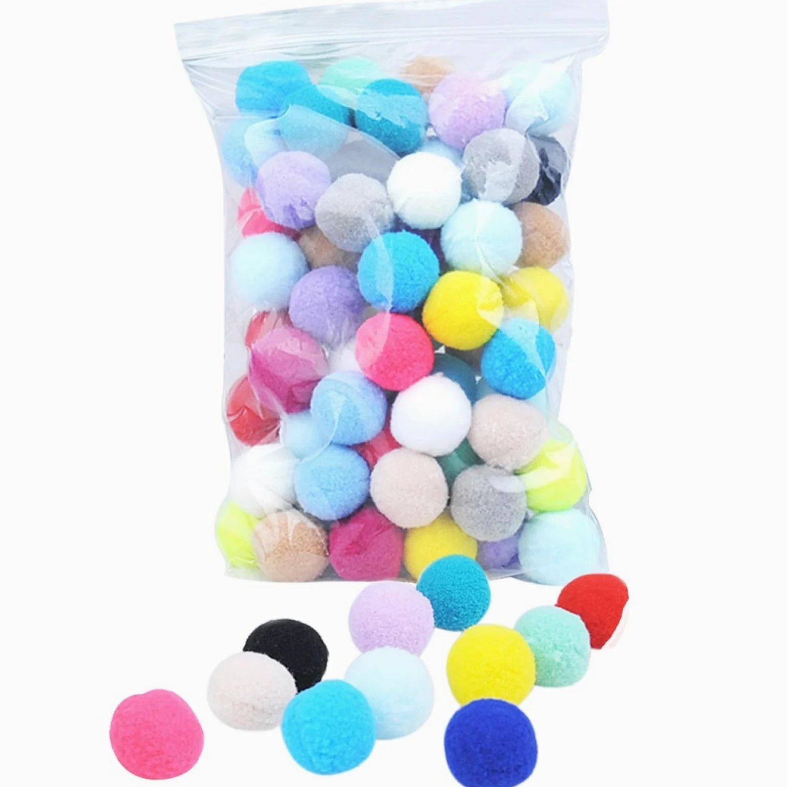 Juguetes para Gatos, Pelota de Peluche elástica for Gatos 2,5 cm, Juguete Interactivo Creativo y Colorido con pompón for Masticar, 100 Unidades