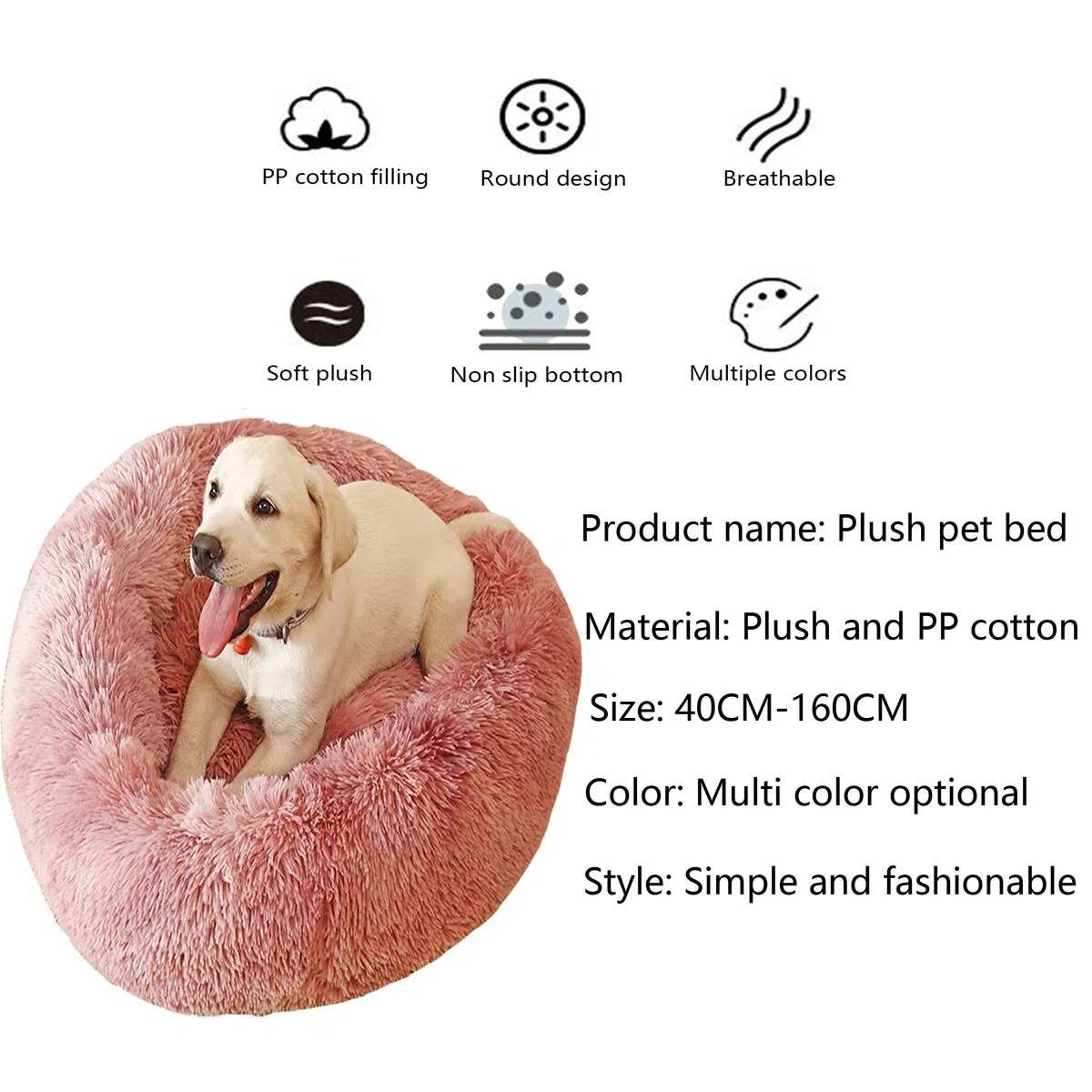 Camas grandes para perros de 70 90 120 140 160 cm, cama de perro de dona de ansiedad, cama de gato, suave y cálido, cojín de felpa para mascotas, nido de mascotas, camas calmantes para perros