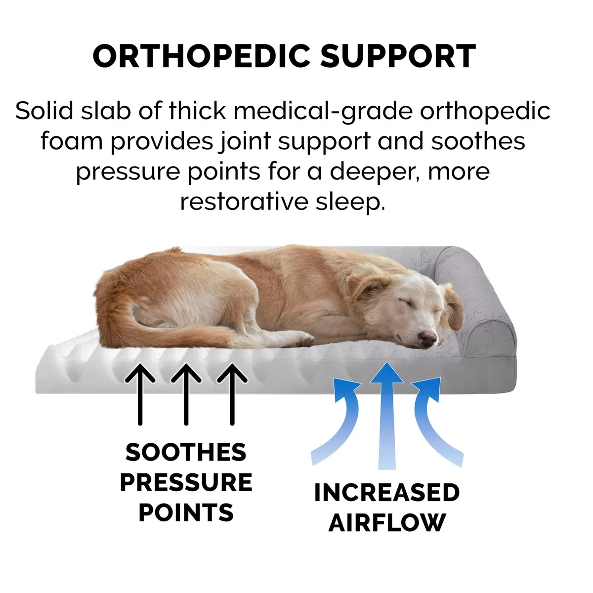 Furhaven XL Orthopedic Dog Bed Pinsonic Quilted Paw L Shaped Chaise w/Removable Washable Cover - Titanium, Jumbo (X-Large)