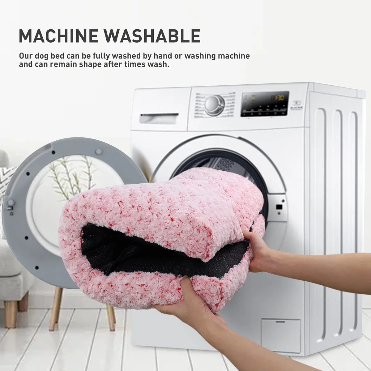 Cama para perro lavable de lujo de felpa para perros con cajón de cama cómoda para perros y razas grandes, jumbo, medianas, perros pequeños y gatos, 35 x 23 pulgadas, color rosa