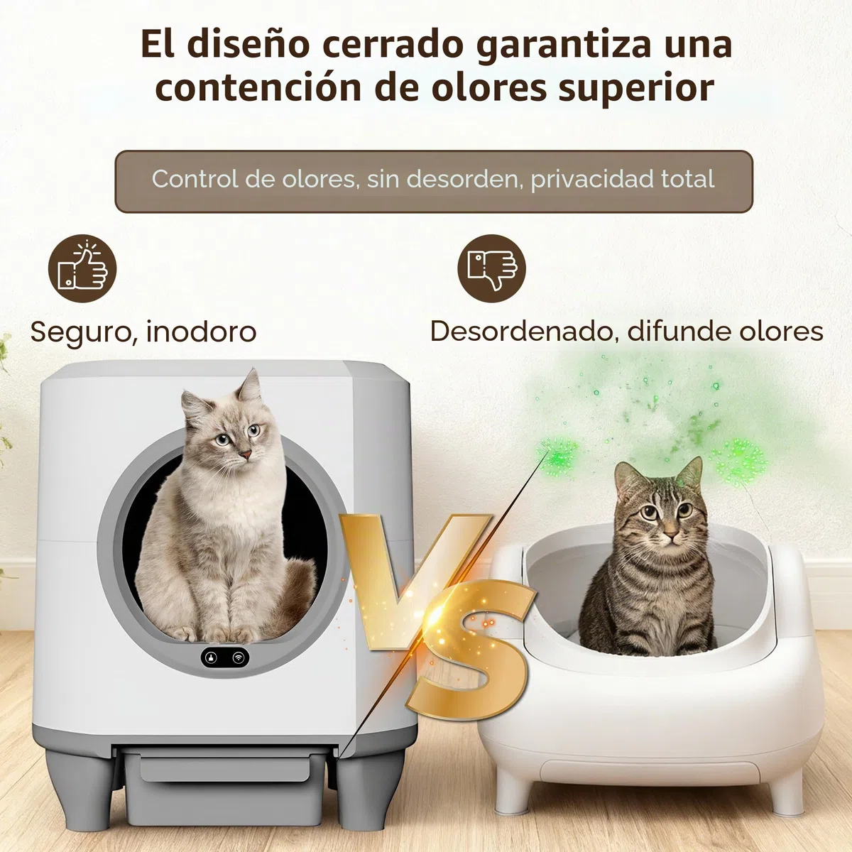 Arenero Gatos Autolimpiable, Caixa de Areia para Gatos Automatico, Estante Superior para Almacenamiento, Protección de Seguridad, App Control, Capacidad Grande de 80 litros, para Gatos Grandes